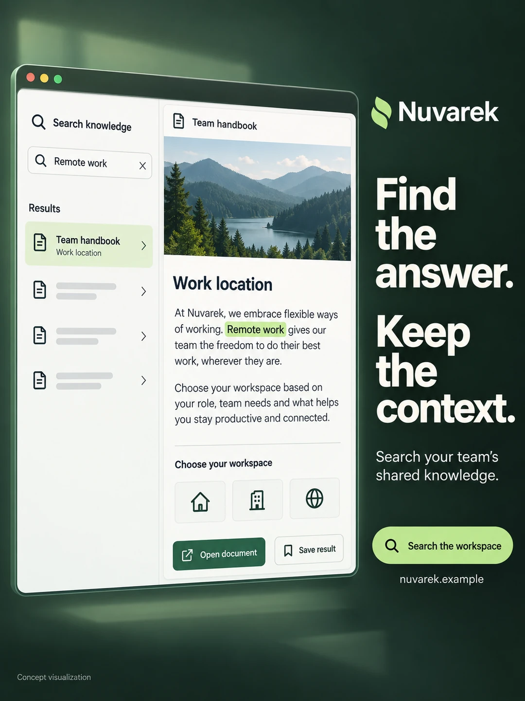 An enormous floating search browser runs vertically through the center left of the poster and covers 60 percent of the frame. Within that one window, a narrow results column opens directly into a…
